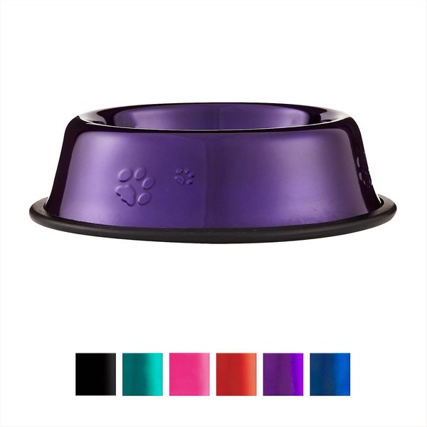 Platinum Pets Non-Skid Stainless Steel Embossed Dog & Cat Bowl, Electric Purple, 1.25-cup slide 1 of 8