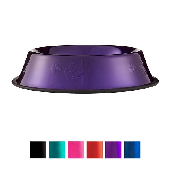 Platinum Pets Non-Skid Stainless Steel Embossed Dog & Cat Bowl, Electric Purple, 3.5-cup slide 1 of 7