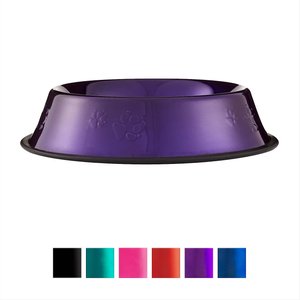 Platinum Pets Non-Skid Stainless Steel Embossed Dog & Cat Bowl, Electric Purple, 3.5-cup