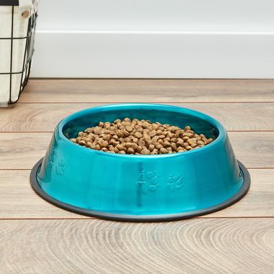 Show full view: Platinum Pets Non-Skid Stainless Steel Embossed Dog & Cat Bowl, Caribbean Teal, 6.25-cup slide 5 of 8