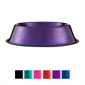 Platinum Pets Non-Skid Stainless Steel Embossed Dog & Cat Bowl, Electric Purple, 6.25-cup