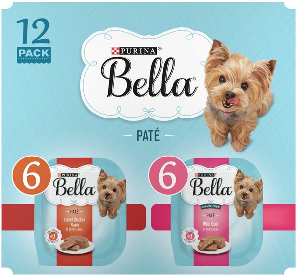 Purina Bella Small Breed Grilled Chicken & Beef Flavor Variety Pack Wet Dog Food Trays, 3.5-oz, case of 12 slide 1 of 10