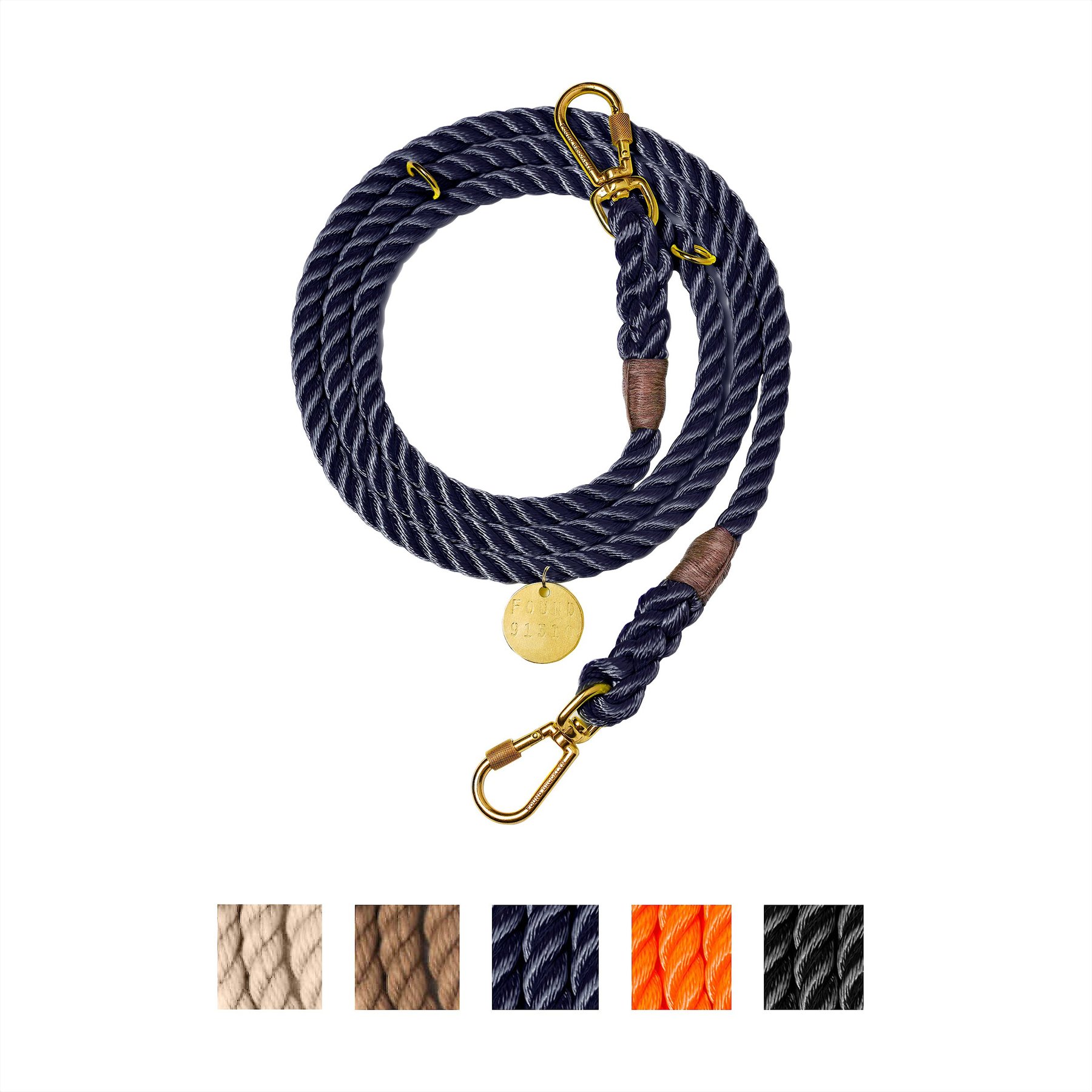 FOUND MY ANIMAL Adjustable Rope Dog Leash, Dark Tan, 7-ft