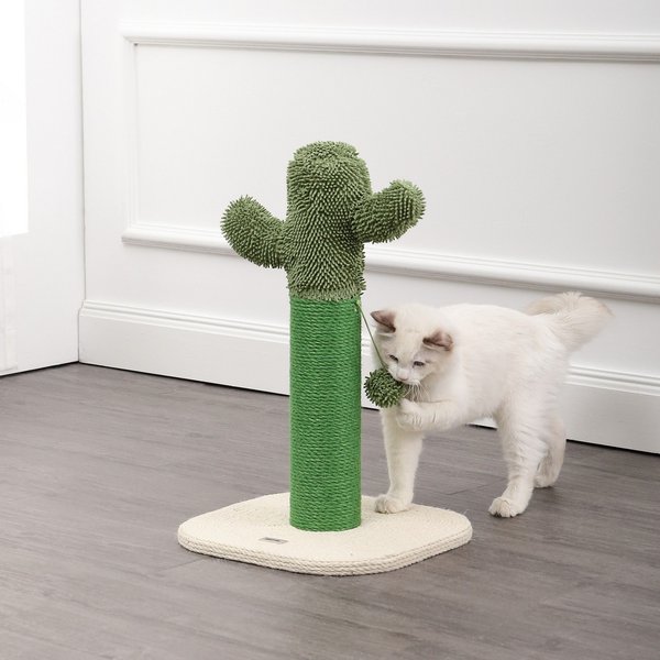 THE LICKER STORE Pecos Modern 21-in Jute Cactus Cat Scratching Post with Fuzzy Toy, Green/White