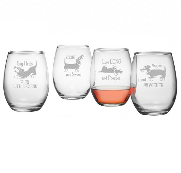 Discontinued Susquehanna Glass Dachshund Assortment Stemless Wine