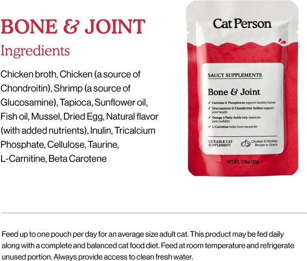 Cat Person by Weruva Bone & Joint Chicken & Shrimp Puree Lickable Joint Supplement for Cats, 1.05-oz pouch, case of 7
