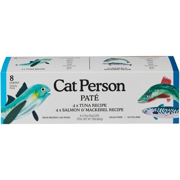 Cat Person by Weruva Shredded Chicken & Tuna in Broth Variety Pack Grain-Free Wet Cat Food, 2.75-oz cup, case of 8