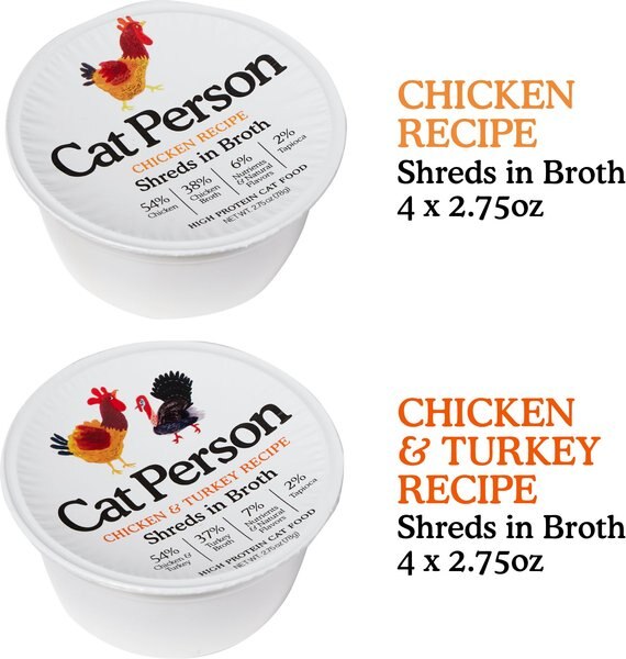 Cat Person Shredded Chicken & Turkey in Broth Variety Pack GrainFree