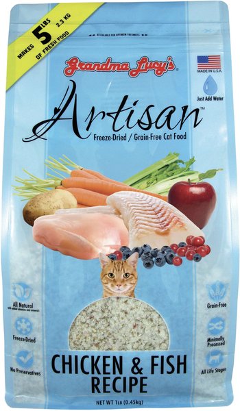 Grandma Lucy's Artisan Grain-Free Chicken & Fish Freeze-Dried Cat Food, 1-lb bag slide 1 of 9