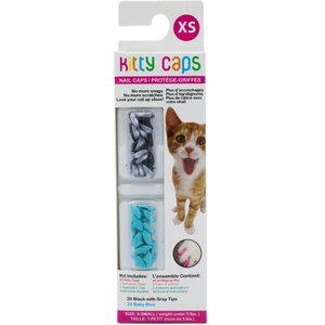 Kitty Caps Cat Nail Caps, X-Small, Black with Gray Tips & Baby Blue