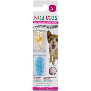Kitty Caps Cat Nail Caps, Small, White with Orange Tips & Clear with Blue Glitter