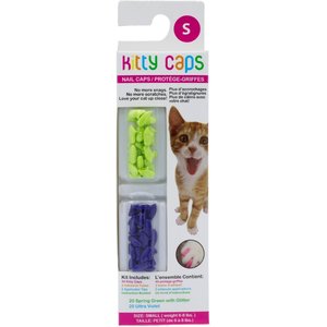 Kitty Caps Cat Nail Caps, Small, Spring Green with Glitter & Ultra Violet