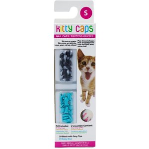Kitty Caps Cat Nail Caps, Small, Black with Gray Tips & Baby Blue