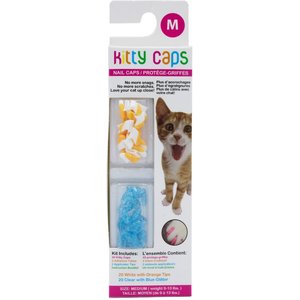 Kitty Caps Cat Nail Caps, Medium, White with Orange Tips & Clear with Blue Glitter