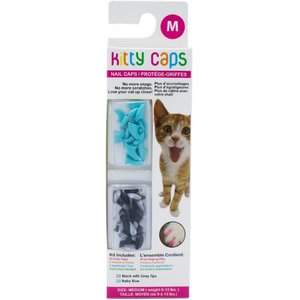 Kitty Caps Cat Nail Caps, Medium, Black with Gray Tips & Baby Blue