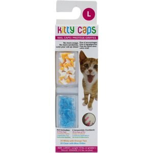 Kitty Caps Cat Nail Caps, Large, White with Orange Tips & Clear with Blue Glitter
