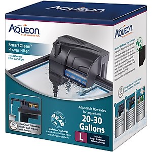 Aqueon SmartClean Power Filter Aquarium Filter with EcoRenew Filter Cartridge, Black, 20 to 30-gal