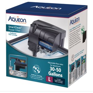 Aqueon SmartClean Power Filter Aquarium Filter with EcoRenew Filter Cartridge, Black, 30 to 50-gal