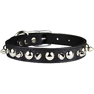 OmniPet Signature Leather Studs & Spikes Dog Collar, Black, 16-in