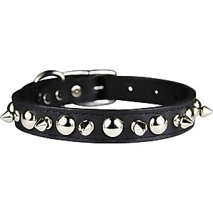 OmniPet Signature Leather Studs & Spikes Dog Collar, Black, 20-in