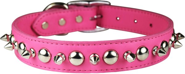OmniPet Signature Leather Studs & Spikes Dog Collar, Pink, 20-in slide 1 of 5