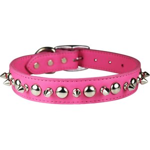 OmniPet Signature Leather Studs & Spikes Dog Collar, Pink, 20-in