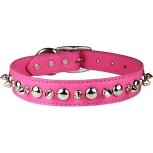OmniPet Signature Leather Studs & Spikes Dog Collar, Pink, 24-in