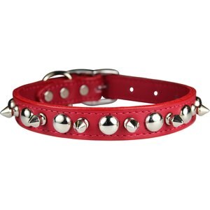 OmniPet Signature Leather Studs & Spikes Dog Collar, Red, 16-in