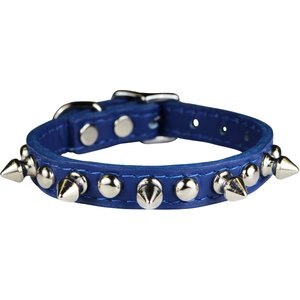 OmniPet Signature Leather Studs & Spikes Dog Collar, Blue, 14-in