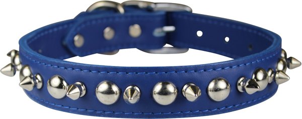 OmniPet Signature Leather Studs & Spikes Dog Collar, Blue, 16-in slide 1 of 5