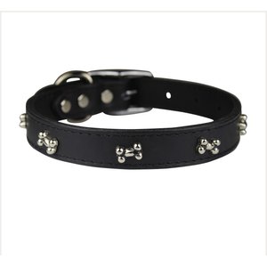 OmniPet Signature Leather Bone Dog Collar, Black, 18-in