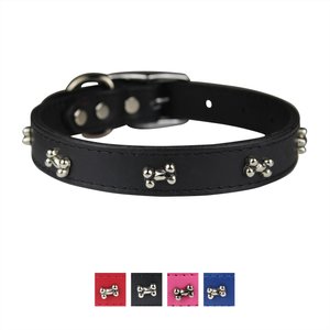 OmniPet Signature Leather Bone Dog Collar, Black, 20-in
