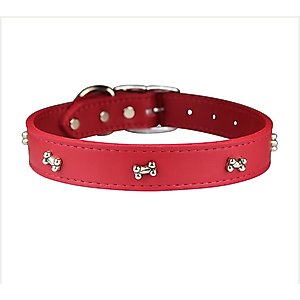 OmniPet Signature Leather Bone Dog Collar, Red, 24-in