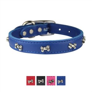 OmniPet Signature Leather Bone Dog Collar, Blue, 16-in