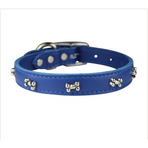 OmniPet Signature Leather Bone Dog Collar, Blue, 18-in