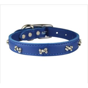 OmniPet Signature Leather Bone Dog Collar, Blue, 20-in