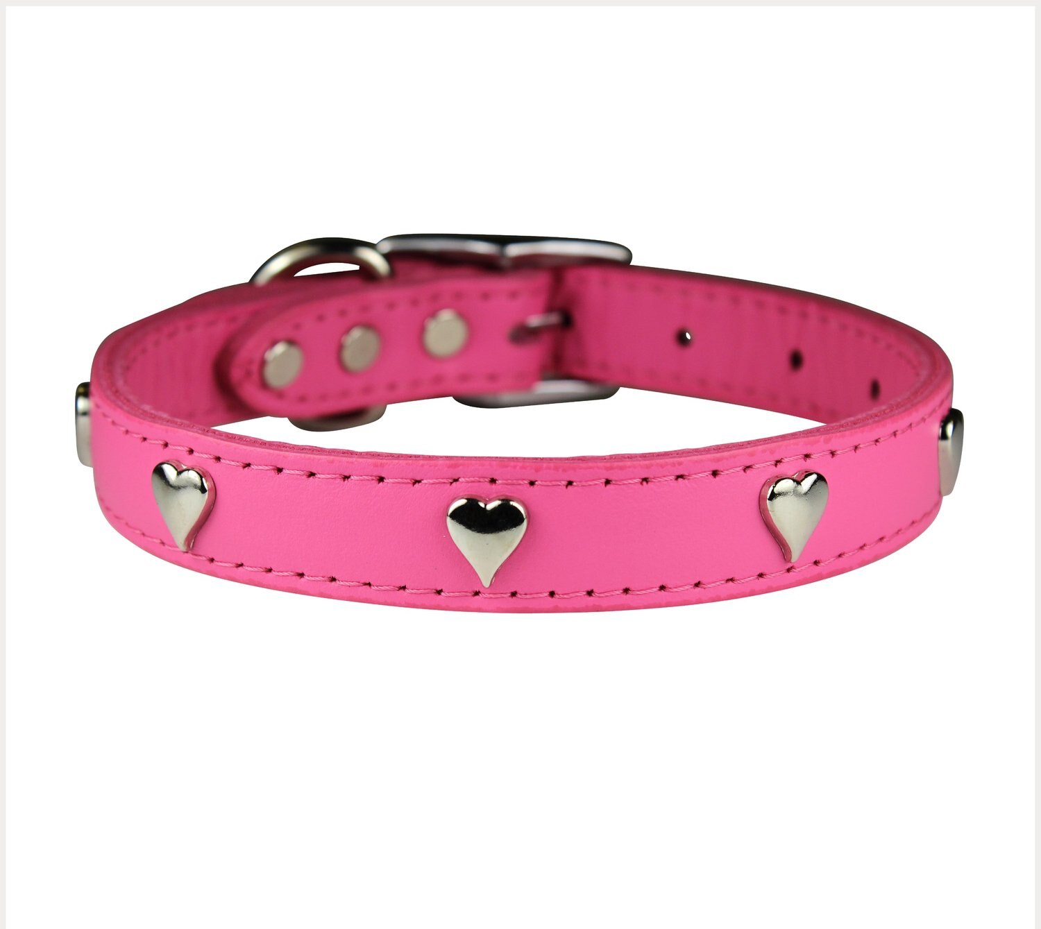 Woofwear Heart & Crystal Pink Leather Dog Collar