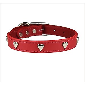 OmniPet Signature Leather Heart Dog Collar, Red, 18-in