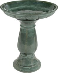 Sunnydaze Decor Avignon Ceramic Bird Bath with Glazed Finish, Green Mist, 18.75-in