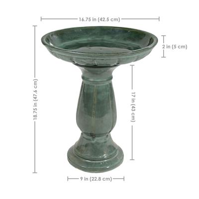 Show full view: Sunnydaze Decor Avignon Ceramic Bird Bath with Glazed Finish, Green Mist, 18.75-in slide 3 of 7