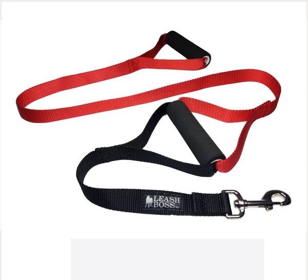 LEASHBOSS Original Heavy Duty Two Handle No Pull Double Dog Leash, Red