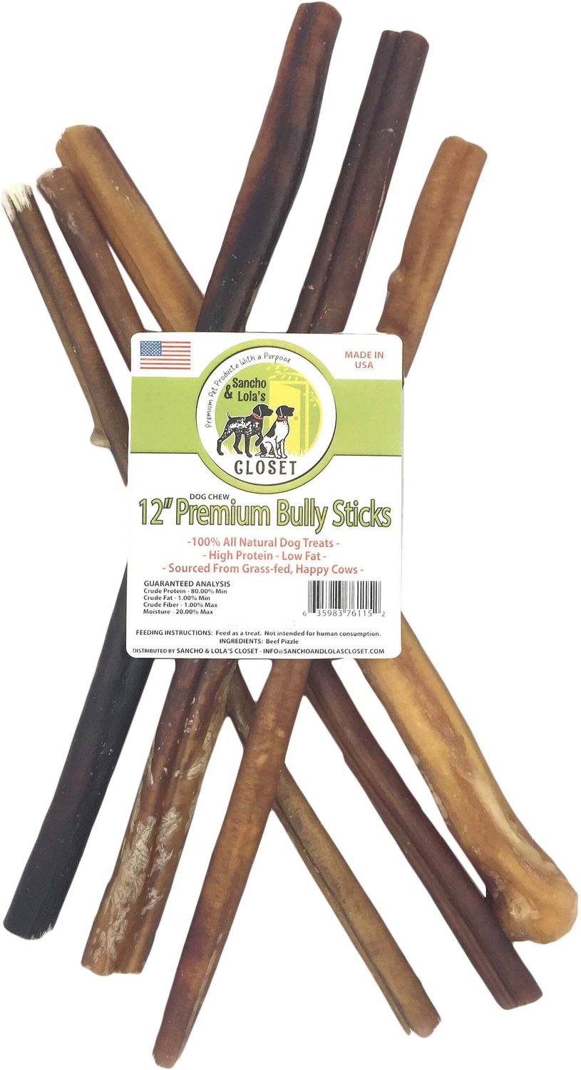 SANCHO & LOLA'S CLOSET 12" Premium Bully Stick Dog Treats, 6 count