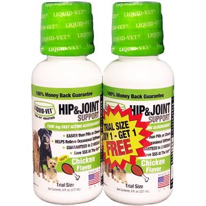 Liquid-Vet Hip & Joint Support Chicken Flavored Liquid Joint Supplement for Dogs, 8-oz bottle, 2-pack trial