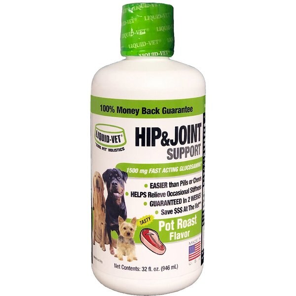 LIQUIDVET Hip & Joint Support Chicken Flavored Liquid Joint Supplement for Dogs, 32oz bottle
