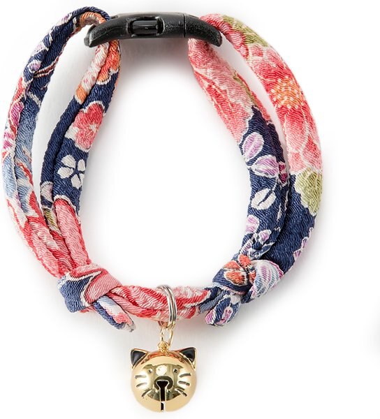 Necoichi Chirimen Fireworks Breakaway Cat Collar with Bell, Navy, 8.2 to 13.7-in neck, 2/5-in wide slide 1 of 6