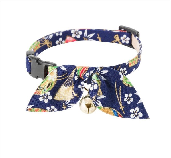 Necoichi Oribon Kimono Bow Tie Cotton Breakaway Cat Collar with Bell, Blue, 8.2 to 13.7-in neck, 2/5-in wide slide 1 of 4