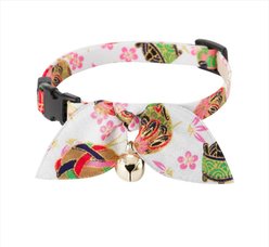 Necoichi Oribon Kimono Bow Tie Cotton Breakaway Cat Collar with Bell, White, 8.2 to 13.7-in neck, 2/5-in wide