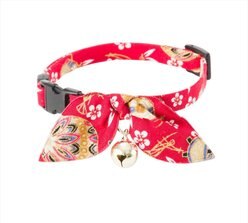 Necoichi Oribon Kimono Bow Tie Cotton Breakaway Cat Collar with Bell, Red, 8.2 to 13.7-in neck, 2/5-in wide