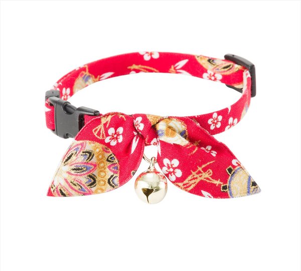 Necoichi Oribon Kimono Bow Tie Cotton Breakaway Cat Collar with Bell, Red, 8.2 to 13.7-in neck, 2/5-in wide slide 1 of 4