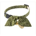 Necoichi Ninja Cotton Breakaway Cat Collar with Bell, Green, 8.2 to 13.7-in neck, 2/5-in wide